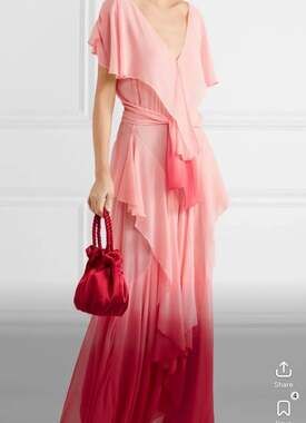 Attico Ruffle Tiered Maxi Dress In Pink - 100% silk - NWT - MSRP 1800